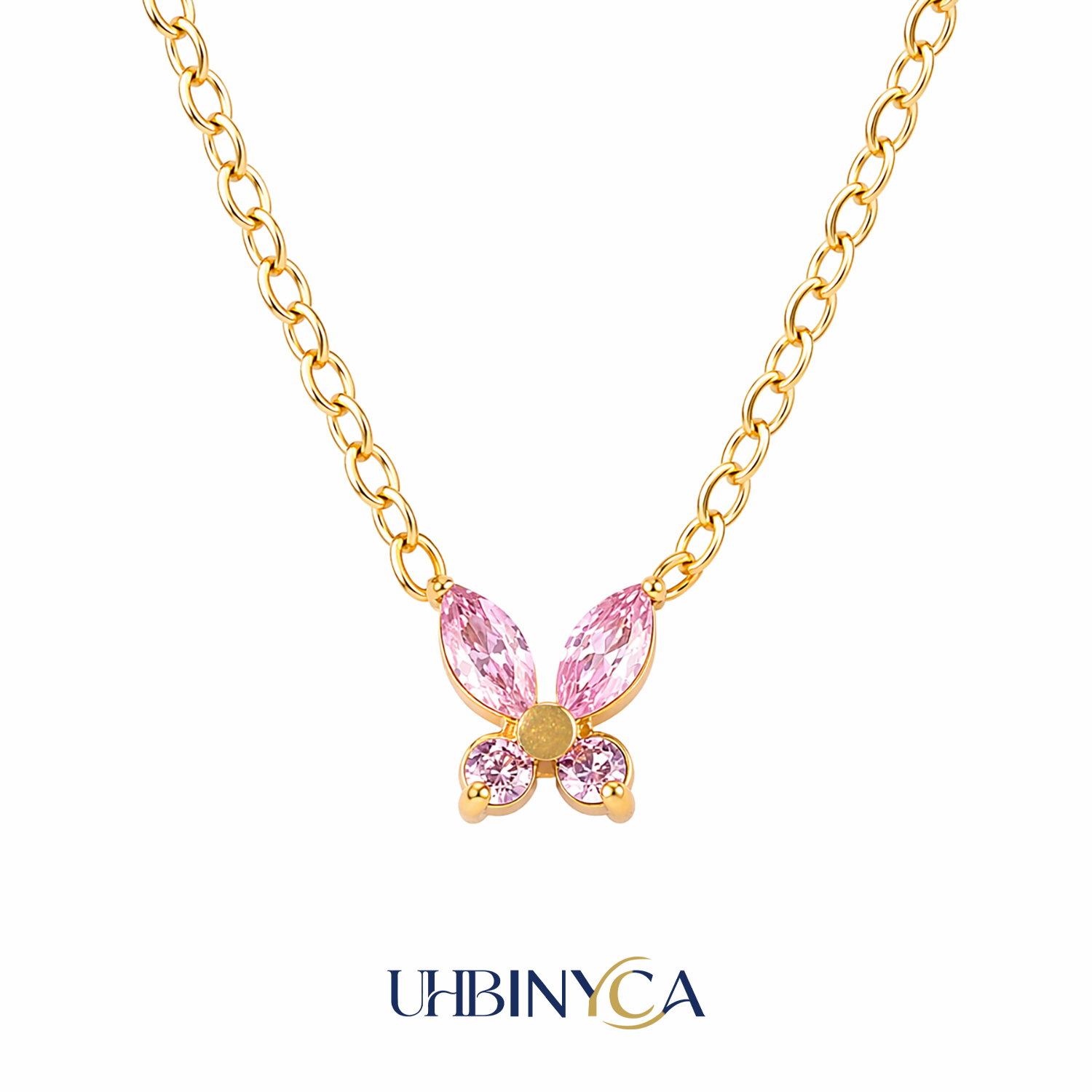 Butterfly Clasp Deployant - Sparkling Zirconia Butterfly Pendant Necklace Stainless