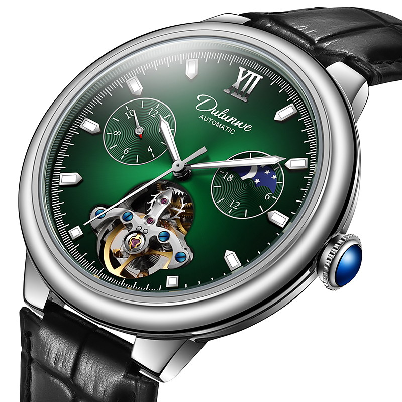 Leather Watch Band Men - Vintage Multi Dial Skeleton Mechanical Watch