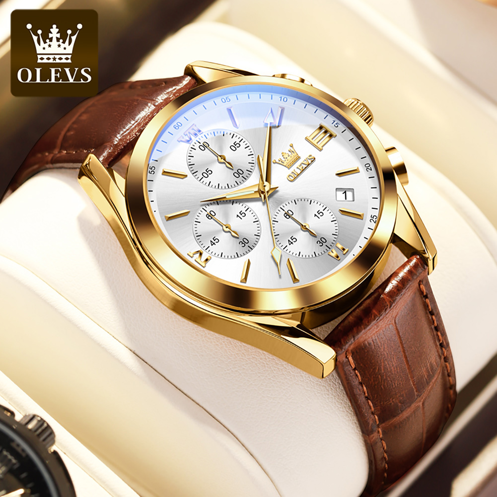 OLEVS 2872 Chronograph Men's W - Leather Watch Band Men recension och pris