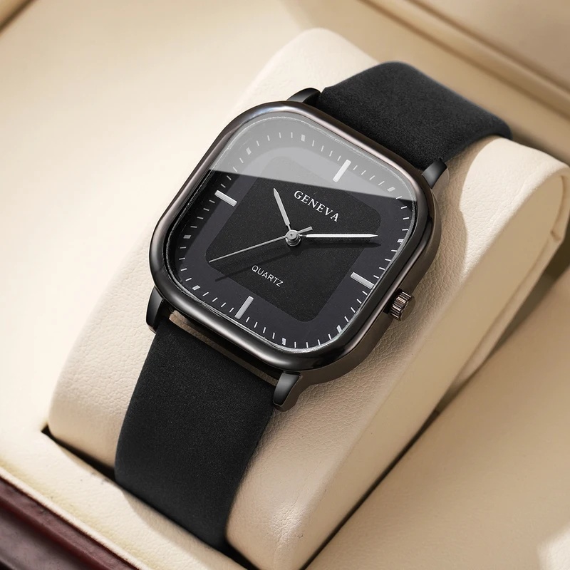 Fashionable Classic Square Dia - Leather Watch Band Men recension och pris